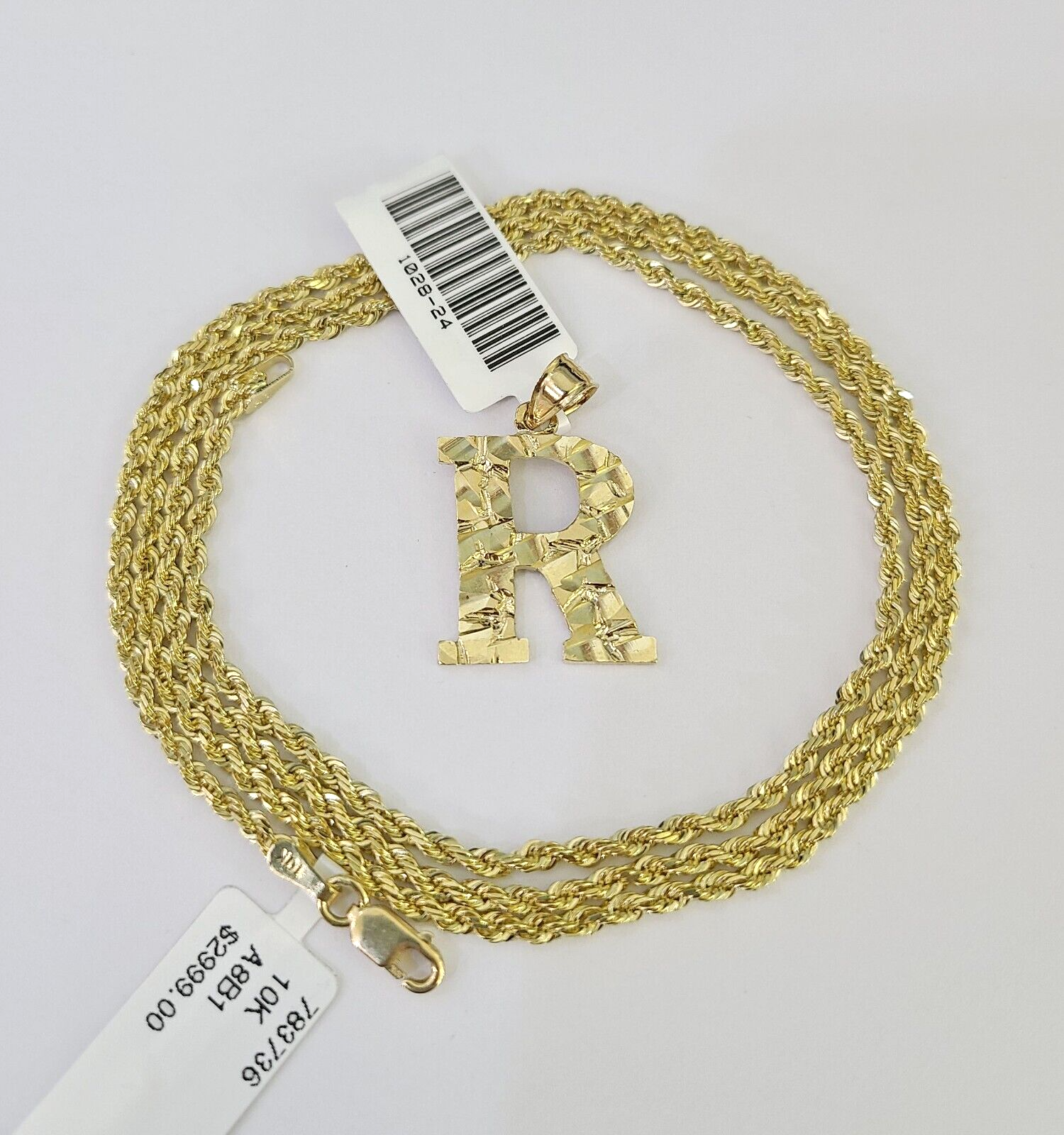 10k Solid Rope Chain 2mm R Initial Pendant Charm Necklace SET 18-22" Ladies